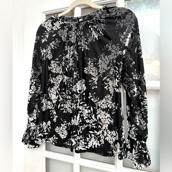 Badgley Mischka Designer Black & Gray Floral Velvet Burnout Blouse Size Small S - Picture 2 of 11
